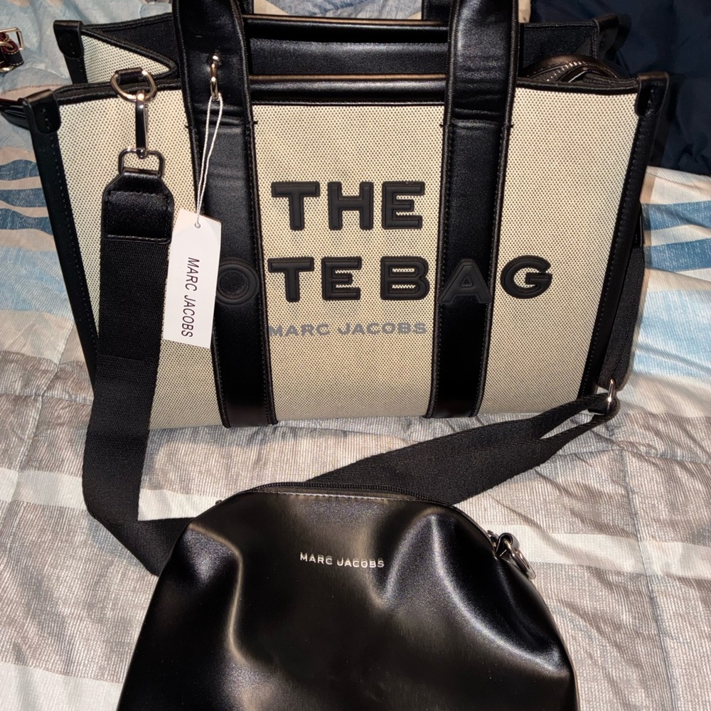 Marc Jacobs Black and Cream Tote Bag with Pouch